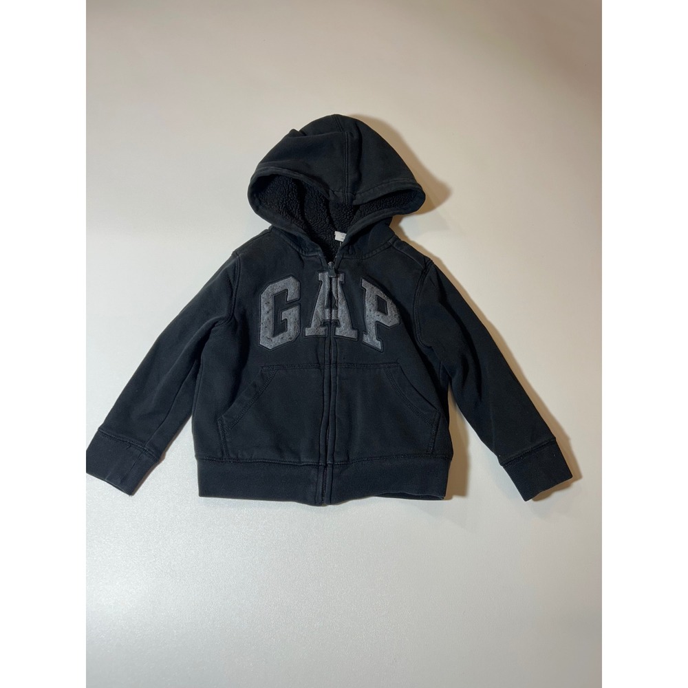 Gap Hoodie Boys 4 Years Black Sherpa Lined Arch Logo Full Zip